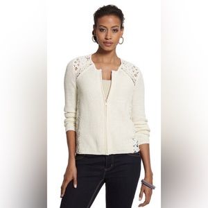 CHICO'S Lainey ECRU Lace MID-WEIGHT KNIT Cardigan FULL-ZIP Sweater Sz ch…